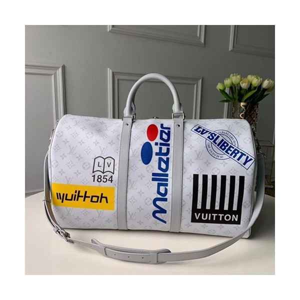 ❤[올봄 잇템!!]Louis Vuitton 2019 Keepall Bandouliere Bag,50cm - 루이비통 2019 키폴 반둘리에 남여공용 여행가방,M44642,LOUB1336 ,50 cm,화이트