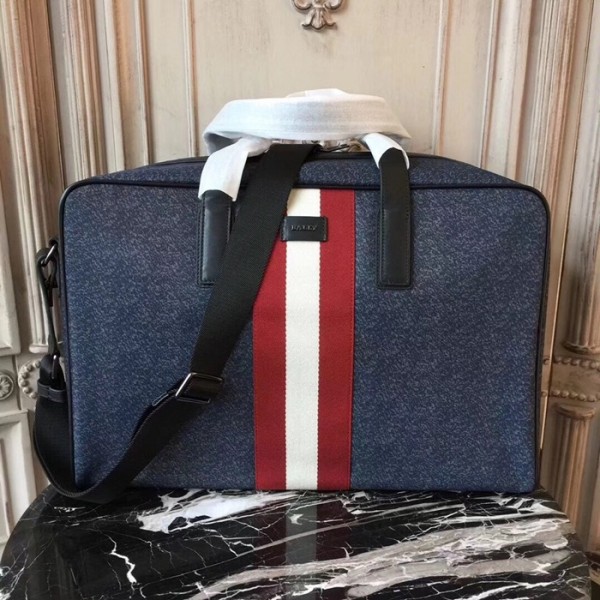 ❤Bally 2019 Nylon & Leather Tote Shoulder Bag,44cm  - 발리 2019 나일론 & 레더 남성용 토트 숄더 여행가방 BALB0070,44cm,네이비