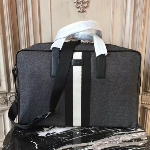 ❤Bally 2019 Nylon & Leather Tote Shoulder Bag,44cm  - 발리 2019 나일론 & 레더 남성용 토트 숄더 여행가방 BALB0071,44cm,그레이