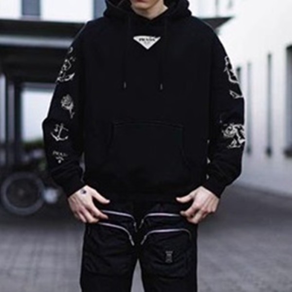❤프라다 남성 캐쥬얼 블랙 후드티 - Prada Mens Black Hoodie - pra02883x