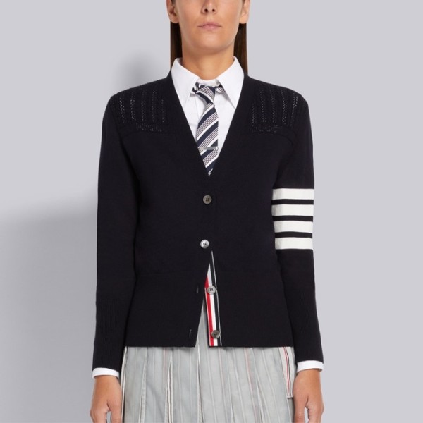 ❤톰브라운 여성 브이넥 네이비 가디건 - Thom Browne Womens Navy Cardigan - th08x