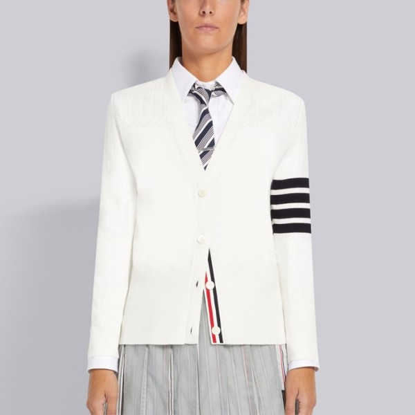 ❤톰브라운 여성 브이넥 화이트 가디건 - Thom Browne Womens White Cardigan - th09x
