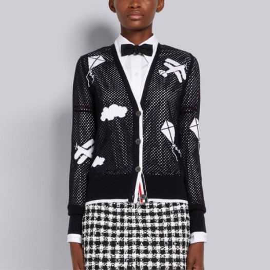 ❤톰브라운 여성 브이넥 네이비 가디건 - Thom Browne Womens Navy Cardigan - th10x