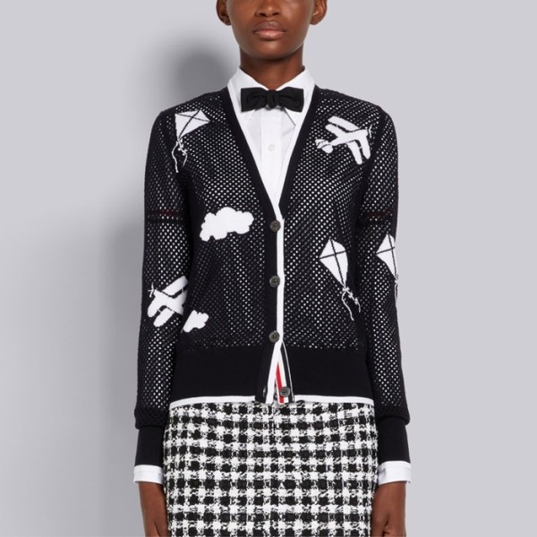 ❤톰브라운 여성 브이넥 네이비 가디건 - Thom Browne Womens Navy Cardigan - th10x