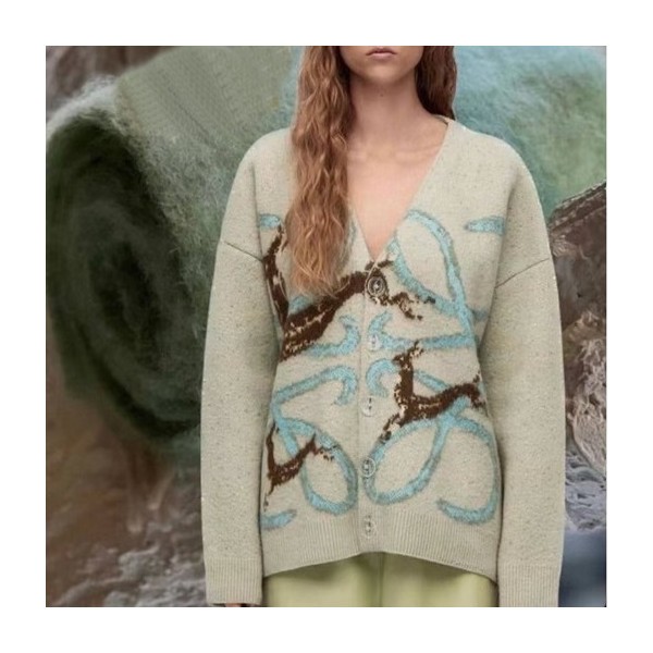 ❤로에베 여성 블루 브이넥 가디건 - Loewe Womens Blue Cardigan - loe0665x