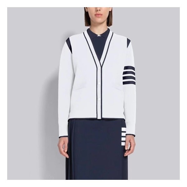 ❤톰브라운 여성 브이넥 화이트 가디건 - Thom Browne Womens White Cardigan - th53x