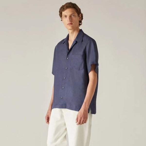❤로로피아나 남성 블루 반팔 셔츠 - Loro Piana Mens Blue Short sleeved Shirts - lp07x