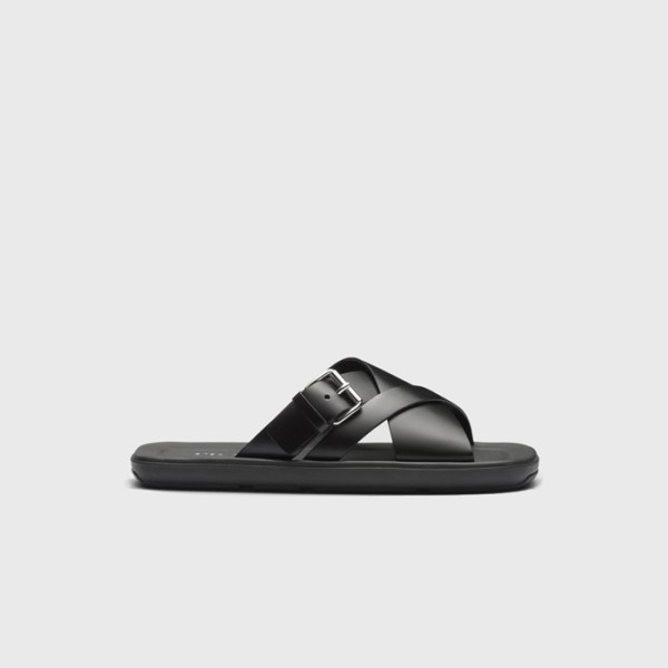 ❤프라다 남성 브러시드 가죽 슬라이드 슬리퍼 【매장-170만원대】 - Prada Mens Black Slippers - pr714x