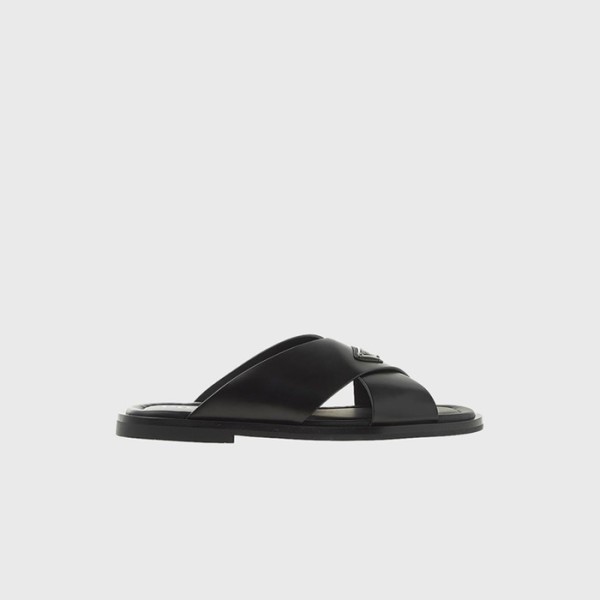 ❤프라다 남성 크로스 레더 블랙 샌들 【매장-140만원대】 - Prada Mens Black Slippers - pr722x