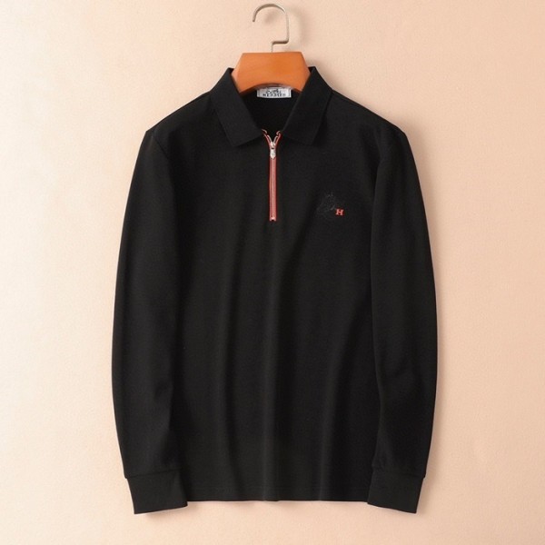 ❤에르메스 남성 블랙 폴로 긴팔티 - Hermes Mens Black Tshirts - he348x