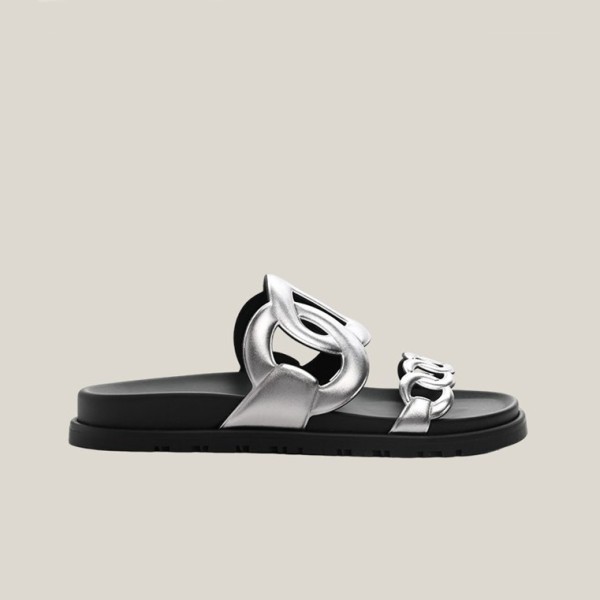 ❤에르메스 여성 엑스트라 시프레 나파 앤 블랑 샌들 【매장-200만원대】 - Hermes Womens Silver Slippers - he381x