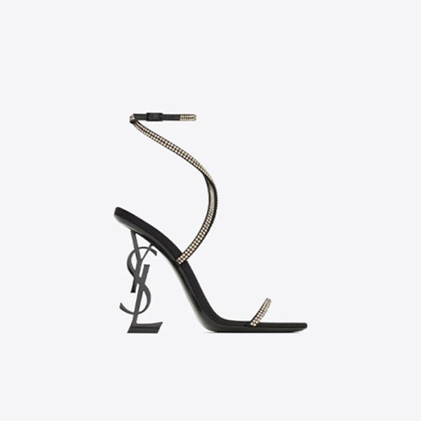 ❤크레이프 여성 새틴 라인스톤 실버 힐 OPYUM 샌들 【매장-300만원대】 - Saint Laurent  Womens Black High-heels - ysl429x