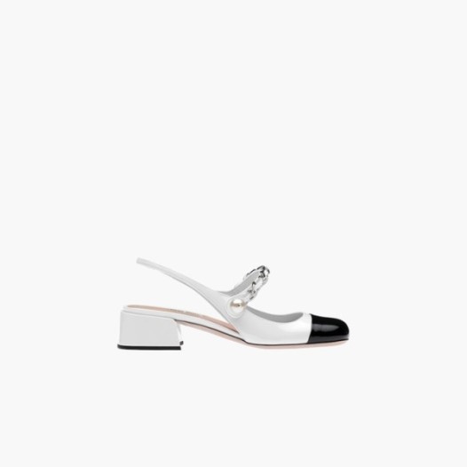 ❤미우미우 여성 페이턴트 투톤 가죽 슬링백 펌프스 힐【매장140만원대】 - Miumiu Womens White Shoes - miu310x