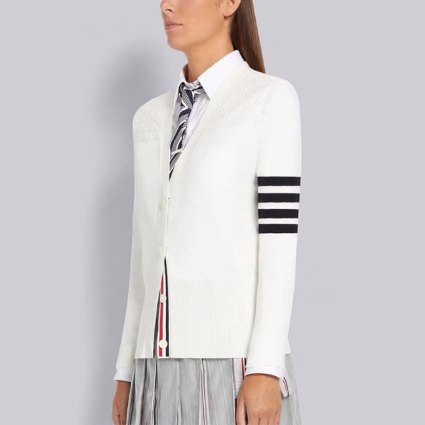 ❤톰브라운 여성 브이넥 화이트 가디건 - Thom Browne Womens White Cardigan - th101x