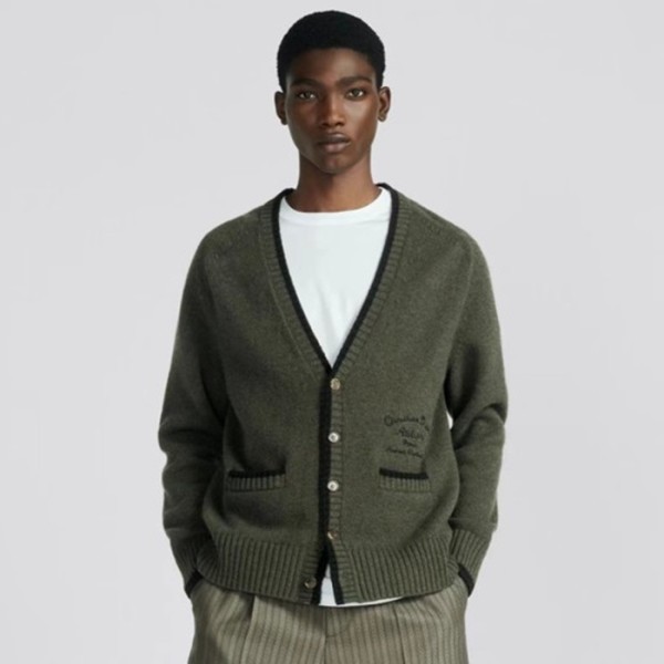 ❤디올 남/녀 카키 브이넥 가디건 - Dior Unisex Khaki Cardigan - di850x