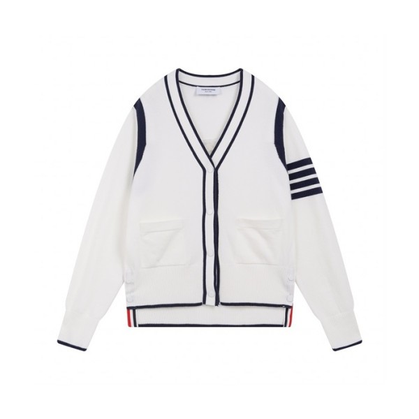 ❤톰브라운 남성 브이넥 화이트 가디건 - Thom Browne Unisex White Cardigan - th134x