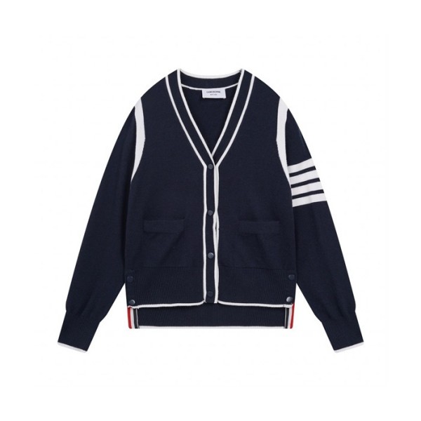 ❤톰브라운 남성 브이넥 네이비 가디건 - Thom Browne Unisex Navy Cardigan - th135x