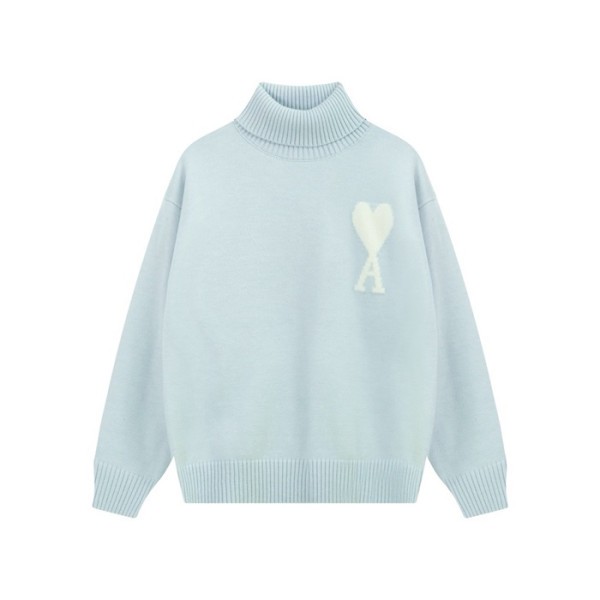 ❤아미 남/녀 블루 터틀넥 니트 - Ami Unisex Blue Knits - amc110x