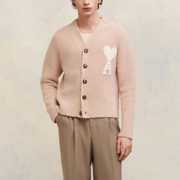 ❤아미 남/녀 핑크 브이넥 가디건 - Ami Unisex Pink Cardigan - amc112x