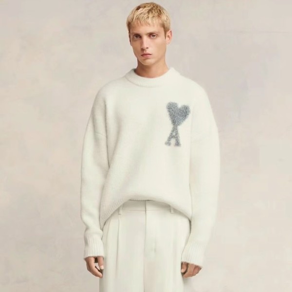 ❤아미 남/녀 아이보리 크루넥 니트 - Ami Unisex Ivory Knits - amc117x