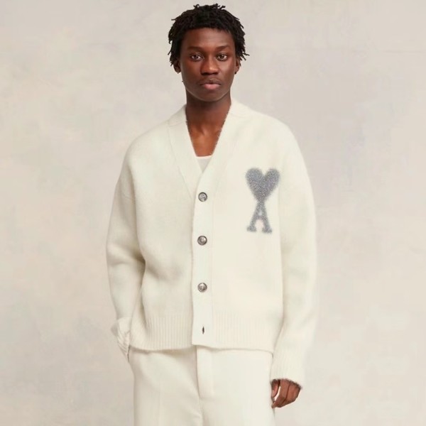 ❤아미 남/녀 아이보리 브이넥 가디건 - Ami Unisex Ivory Cardigan - amc118x