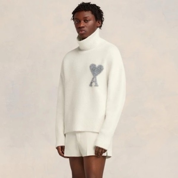 ❤아미 남/녀 아이보리 터틀넥 니트 - Ami Unisex Ivory Knits - amc119x