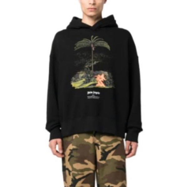 ❤팜 엔젤스 남성 블랙 후드티 - Palm Angels Mens Black Hoodie - pac130x