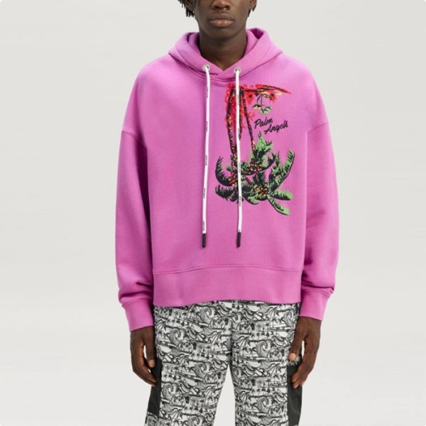 ❤팜 엔젤스 남성 핑크 후드티 - Palm Angels Mens Pink Hoodie - pac133x