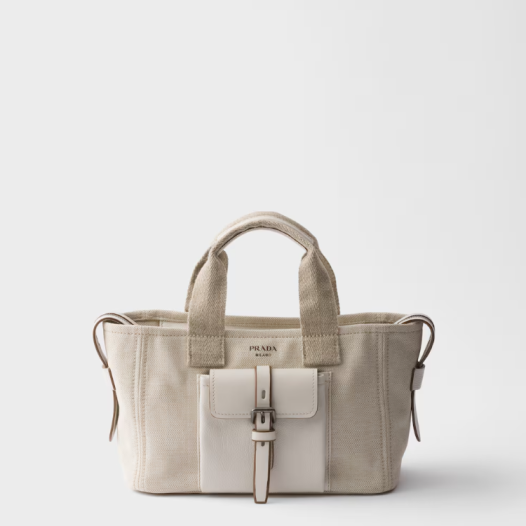 프라다 루트 미디엄 캔버스 및 가죽 토트 백 - Prada Route Medium Leather Tote Bag