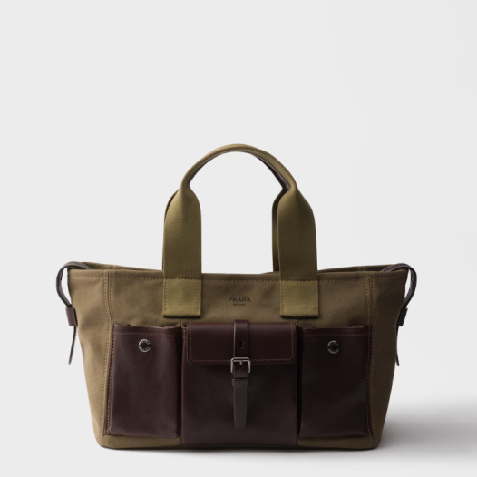 프라다 여성 루트 라지 캔버스 및 가죽 토트백 - Prada Route Leather Tote Bag
