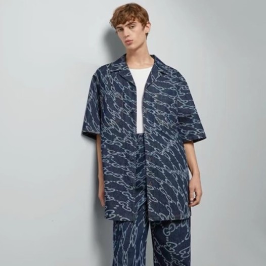 ❤구찌 남성 블루 반팔 셔츠 - Gucci Mens Blue Shirts - guc352x