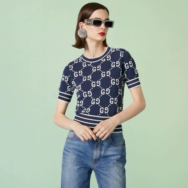 ❤구찌 여성 블루 반팔 니트 - Gucci Womens Blue Knit - guc389x