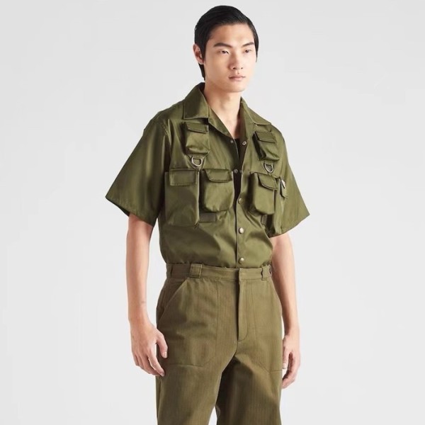 ❤프라다 남성 카키 반팔 셔츠 - Prada Mens Khaki Shirts - prc393x