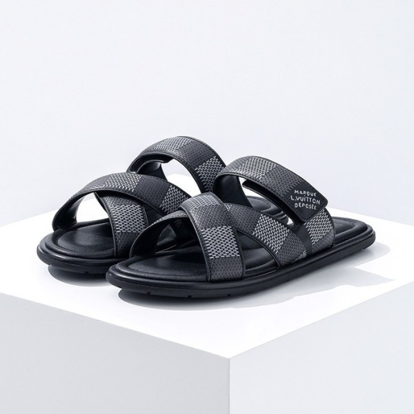 ❤루이비통 남성 블랙 슬리퍼 - Louis vuitton Mens Black Slippers - lvs589x