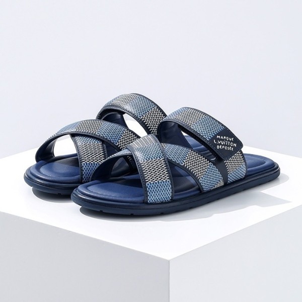 ❤루이비통 남성 블루 슬리퍼 - Louis vuitton Mens Blue Slippers - lvs592x