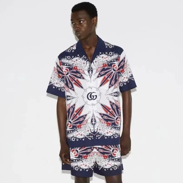 ❤구찌 남성 블루 반팔 셔츠 - Gucci Mens Blue Shirts - guc370x