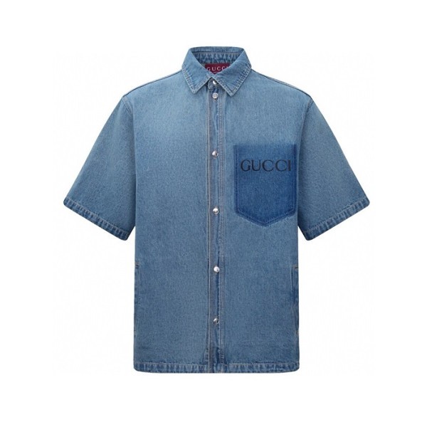 ❤구찌 남성 블루 반팔 셔츠 - Gucci Mens Blue Shirts - guc876x