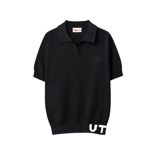 ❤[UTAA] 유타 여성 픽셀 로고 오픈넥 니트 티셔츠 - gol234x