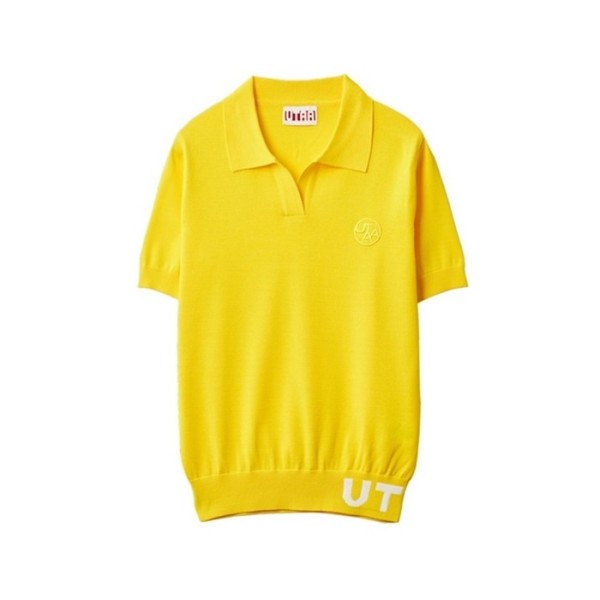 ❤[UTAA] 유타 여성 픽셀 로고 오픈넥 니트 티셔츠 - gol235x