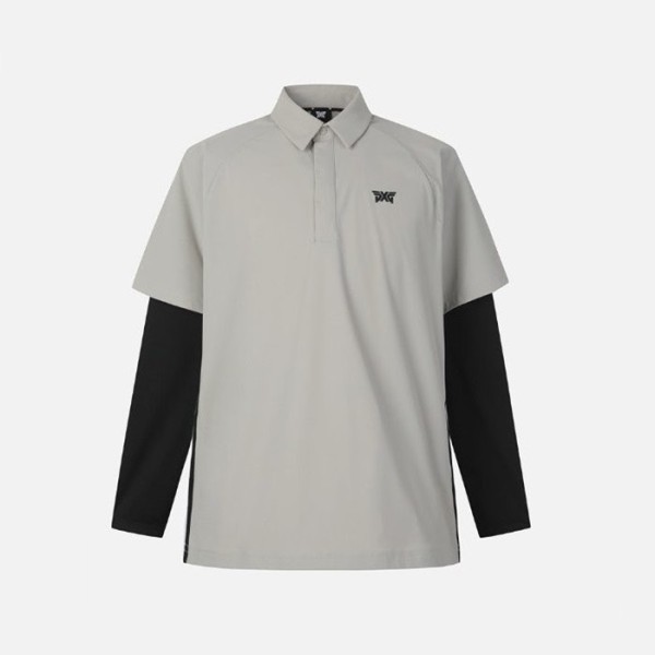 ❤PXG 남성 썸머 쿨 슬리브 레이어드 카라 긴팔 티셔츠 - gol1085x