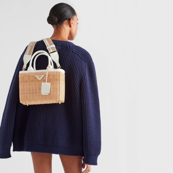 ❤프라다 여성 화이트 라탄 백 1BG835 - Prada Womens White Tote Bag - prb2180x