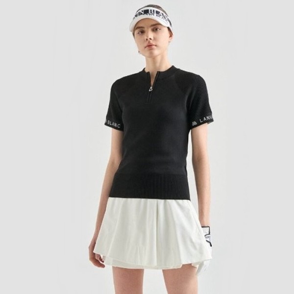 ❤[LANVIN BLANC] 랑방블랑 여성 로고 자카드 하프 집업 니트 탑 - gol1120x