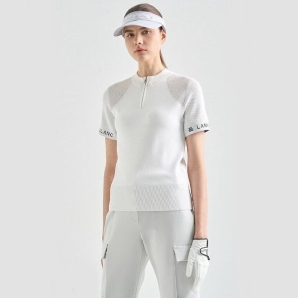 ❤[LANVIN BLANC] 랑방블랑 여성 로고 자카드 하프 집업 니트 탑 - gol1121x