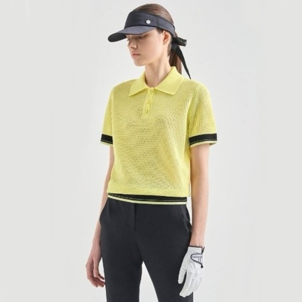 ❤[LANVIN BLANC] 랑방블랑 여성 올 블렌드 컬러 블록 크로세 하프 니트 탑 - gol1133x