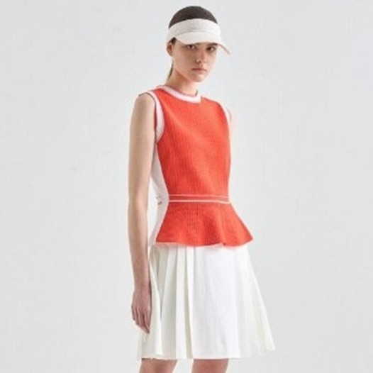 ❤[LANVIN BLANC] 랑방블랑 여성 아일렛 로고 패널 페플럼 베스트 - gol1137x