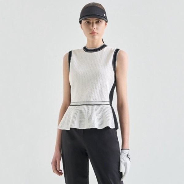 ❤[LANVIN BLANC] 랑방블랑 여성 아일렛 로고 패널 페플럼 베스트 - gol1140x