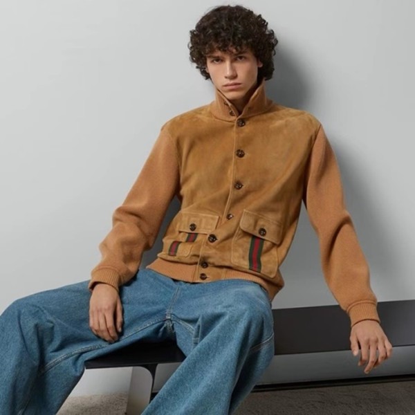 ❤구찌 남성 스웨이드 가죽 자켓 - Gucci Mens Camel Jackets - guc319x