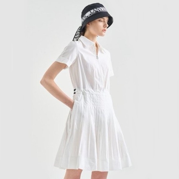 ❤[LANVIN BLANC] 랑방블랑 여성 드로우스트링 플리츠 하프 집업 드레스 - gol1232x