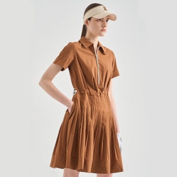 ❤[LANVIN BLANC] 랑방블랑 여성 드로우스트링 플리츠 하프 집업 드레스 - gol1233x