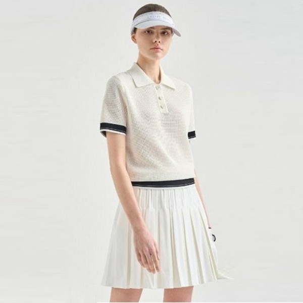 ❤[LANVIN BLANC] 랑방블랑 여성 올 블렌드 컬러 블록 크로세 하프 니트 탑 - gol1272x